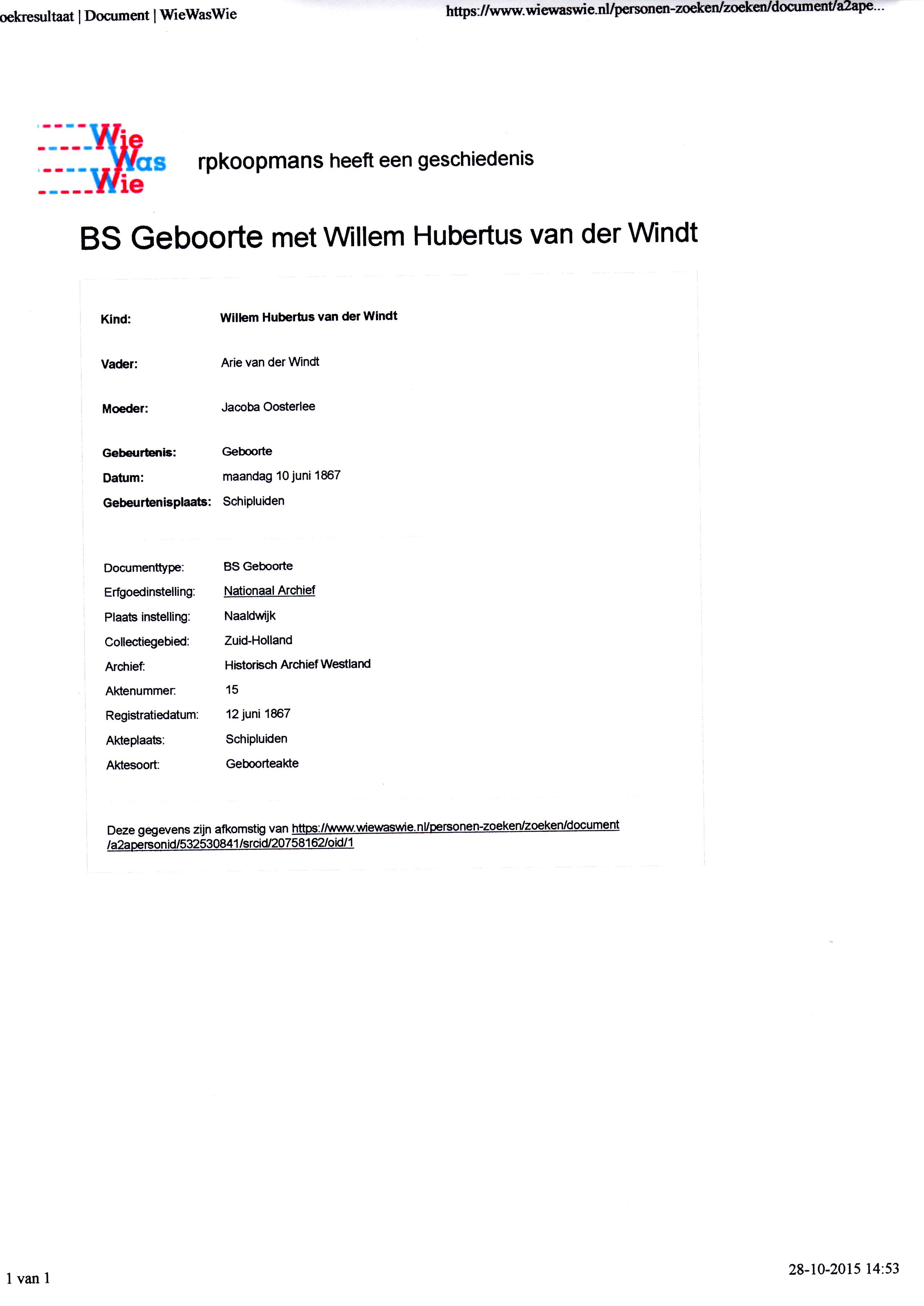 1867-06-10 Geboorte Willem Hubertus van der Windt