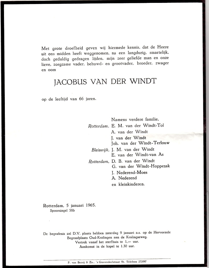 1965-0105 Overlijden Jacobus van der Windt