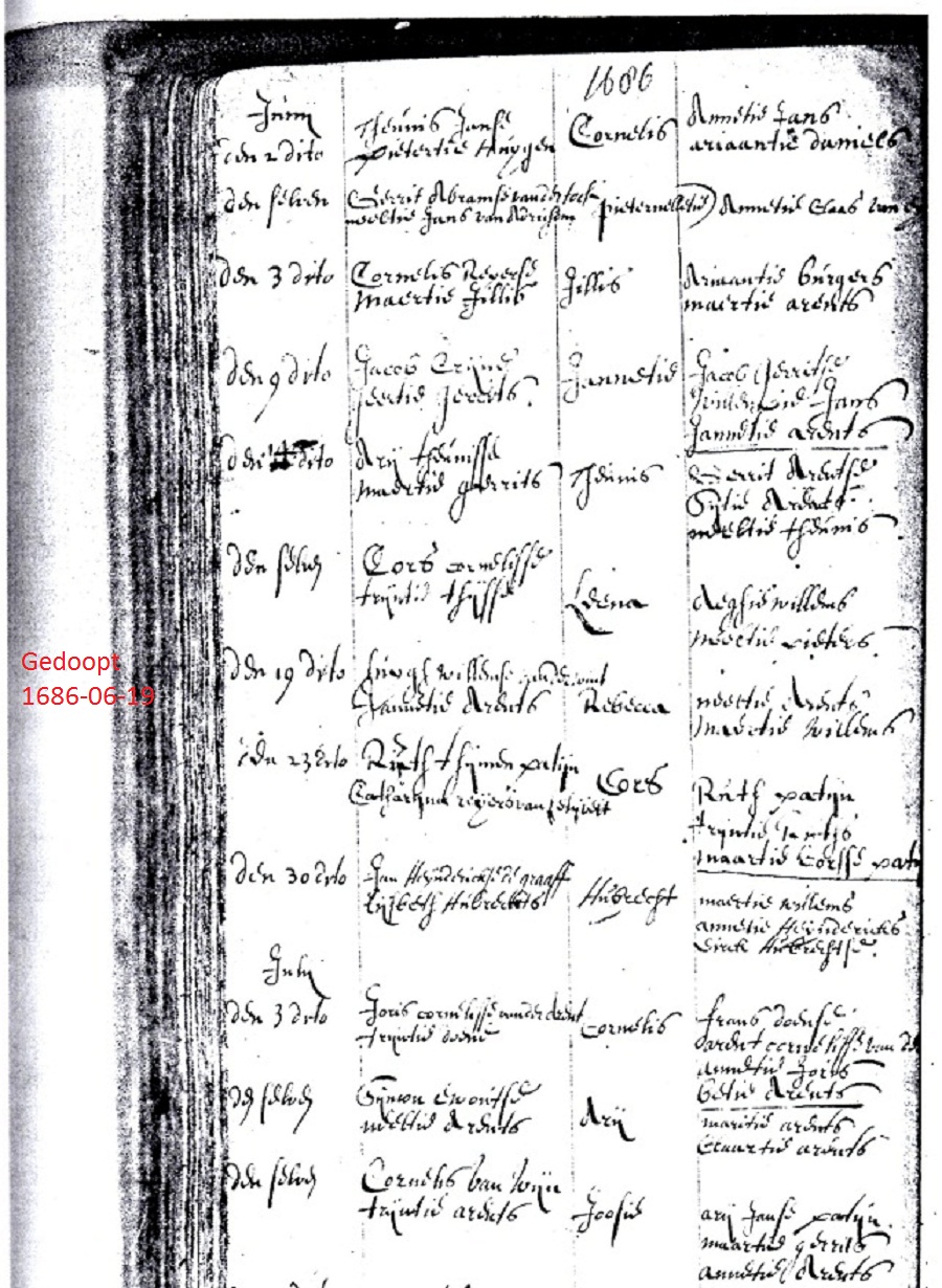 1686-06-19 Rebeca Huijgensd van der Wint Doopregister der Hervormde Gemeente