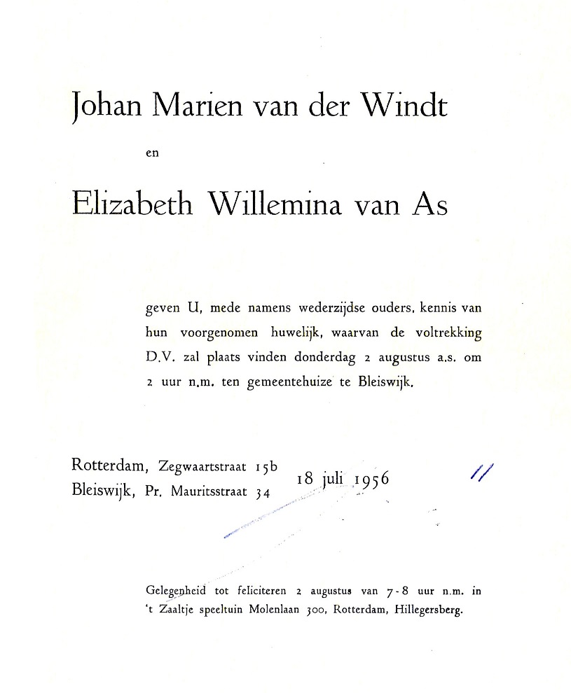 1956-07-18 Johan Marien van der Windt en Elizabeth Willemina van As