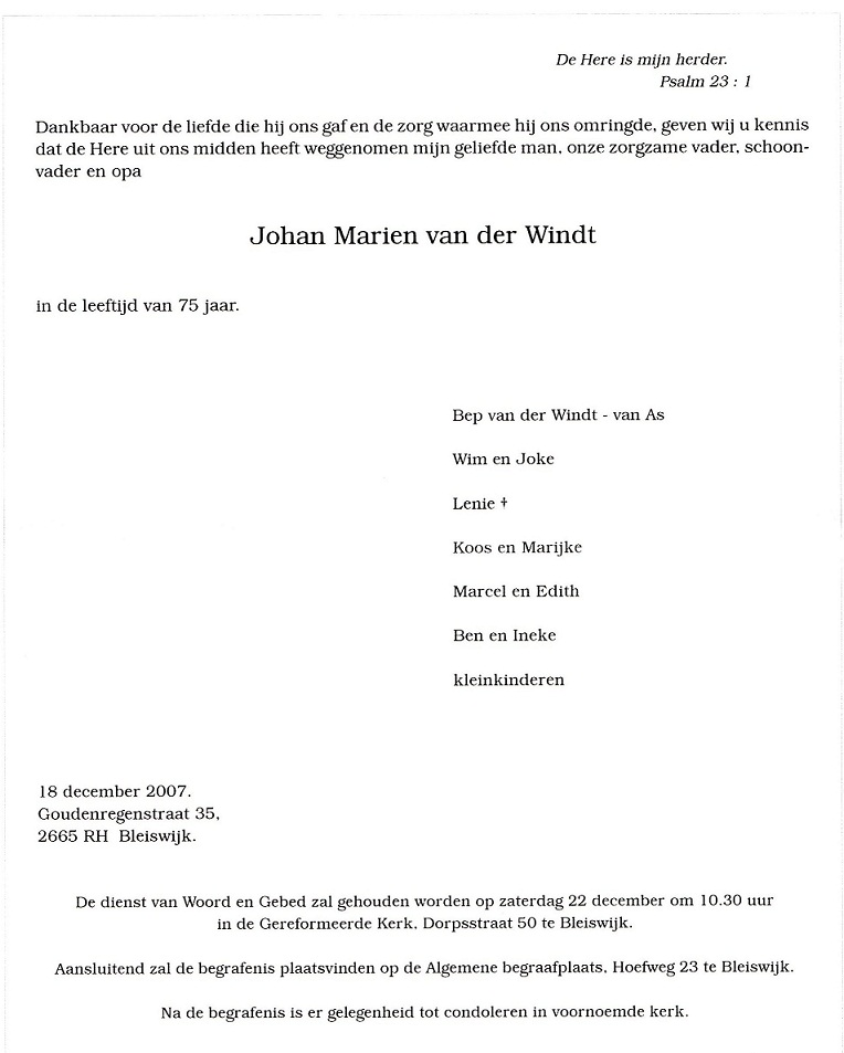 2007-12-18 Overlijden Johan Marien van der Windt