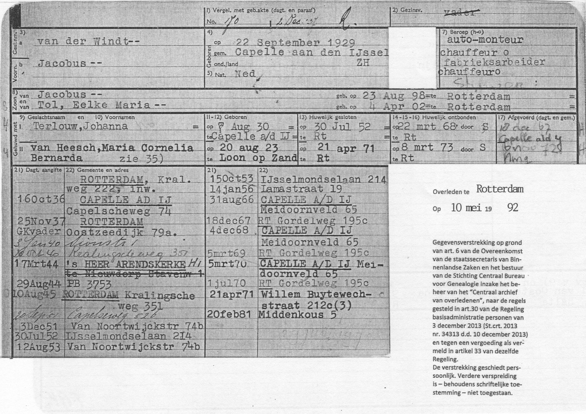 22-09-1929 Jacobus van der Windt (Voorkant persoonsbewijs)