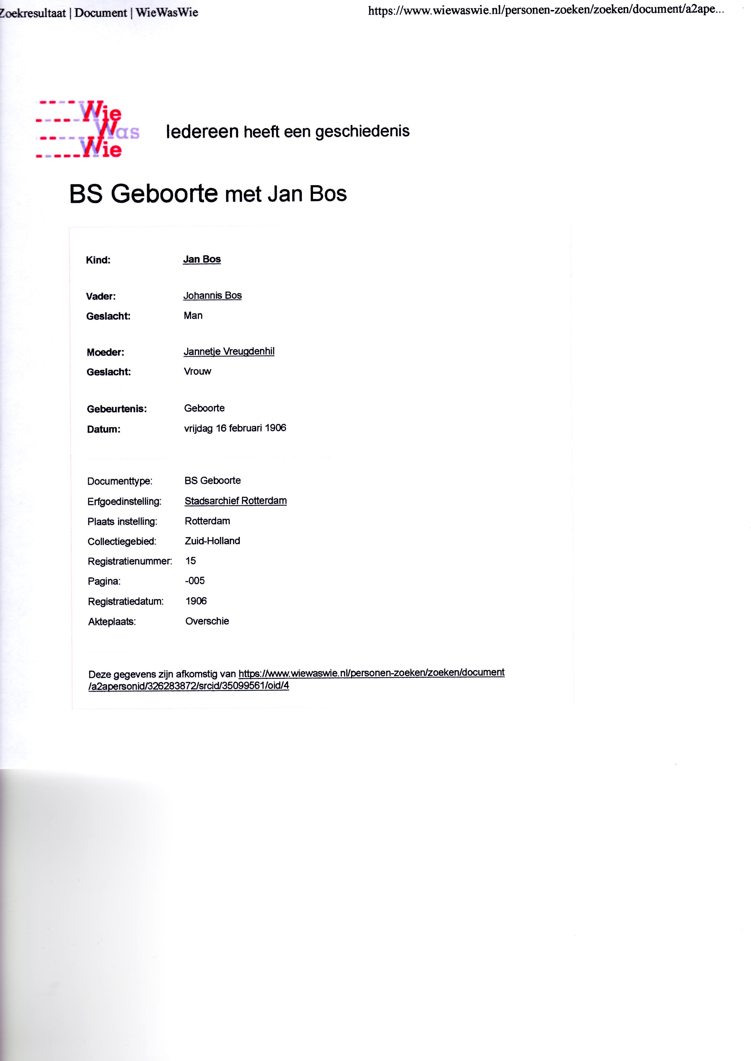 1906-02-16 Geboorte Jan Bos