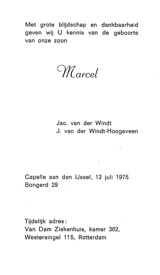 1975-07-12 Geboortekaart Marcel van der Windt