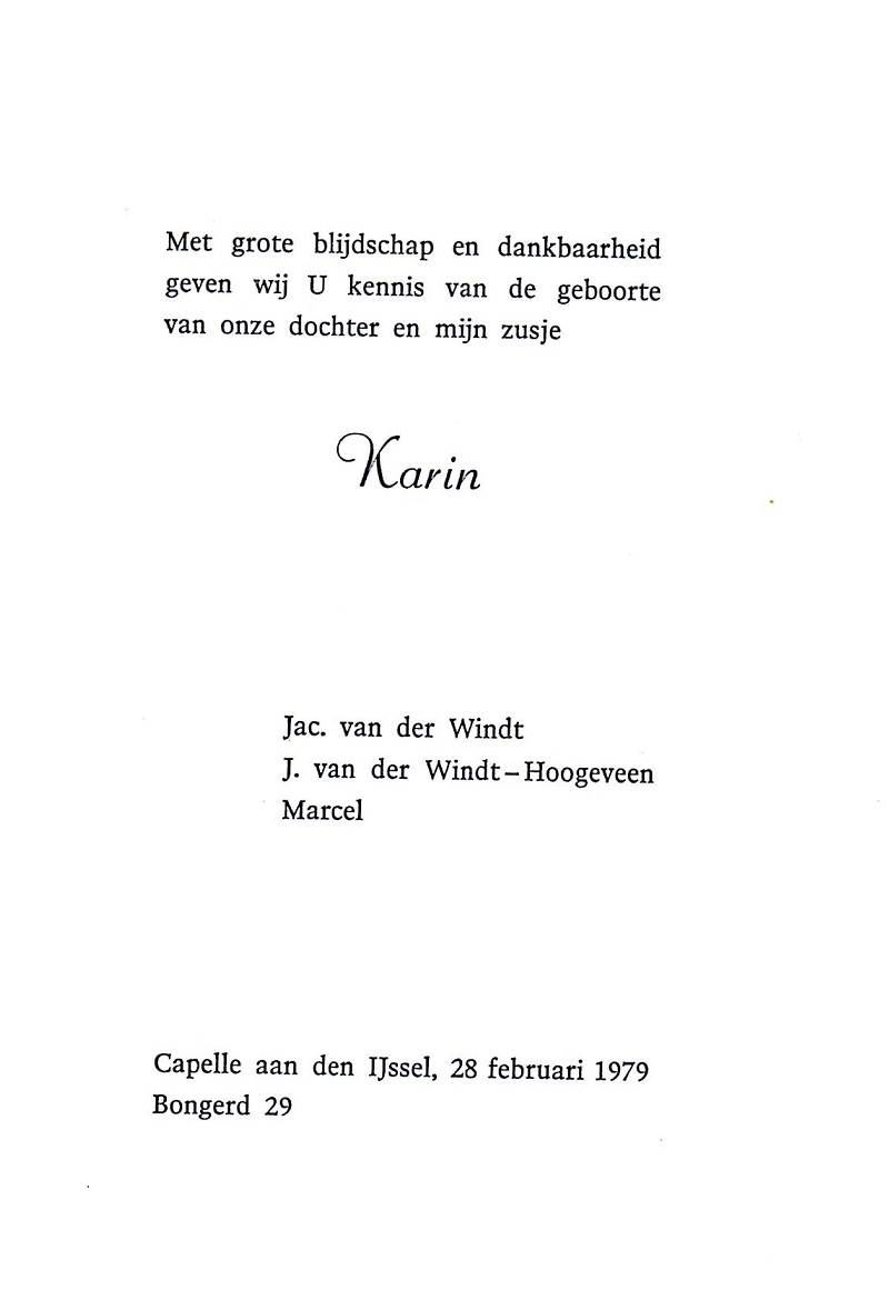 1979-02-28 Geboortekaart Karin van der Windt