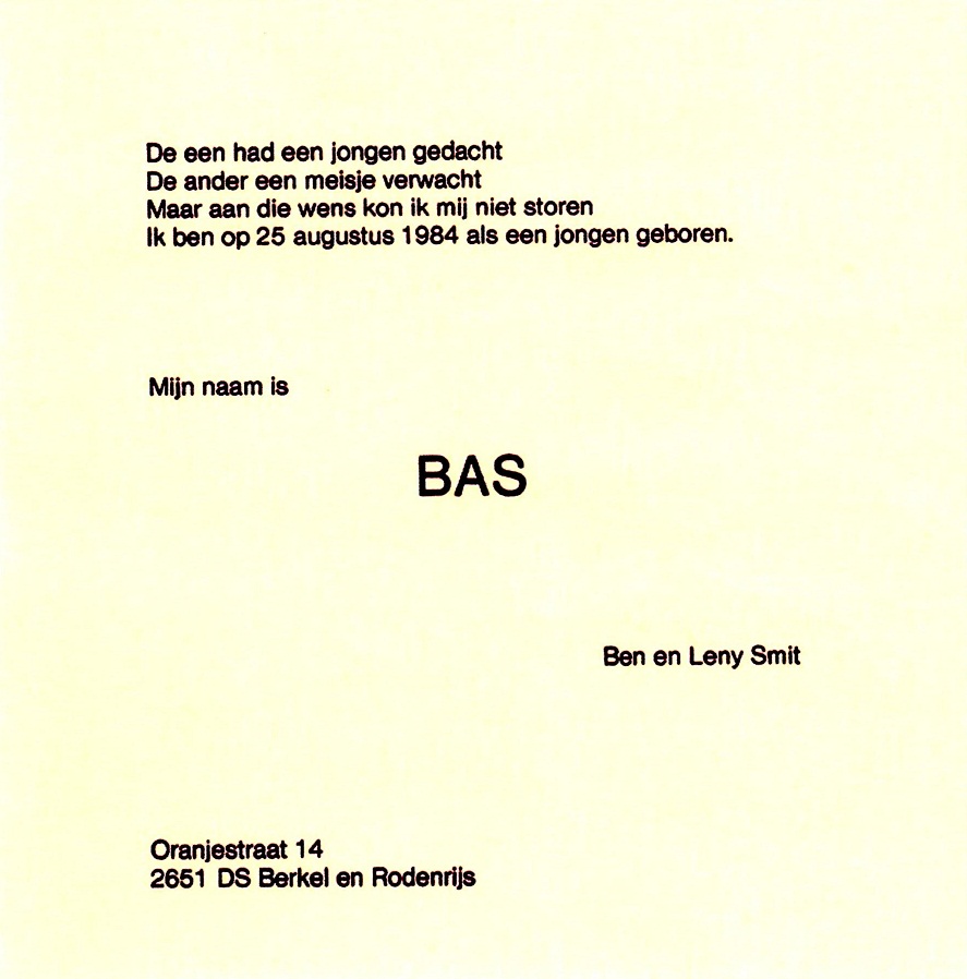 1984-08-25 Geboortekaart Bas van der Windt