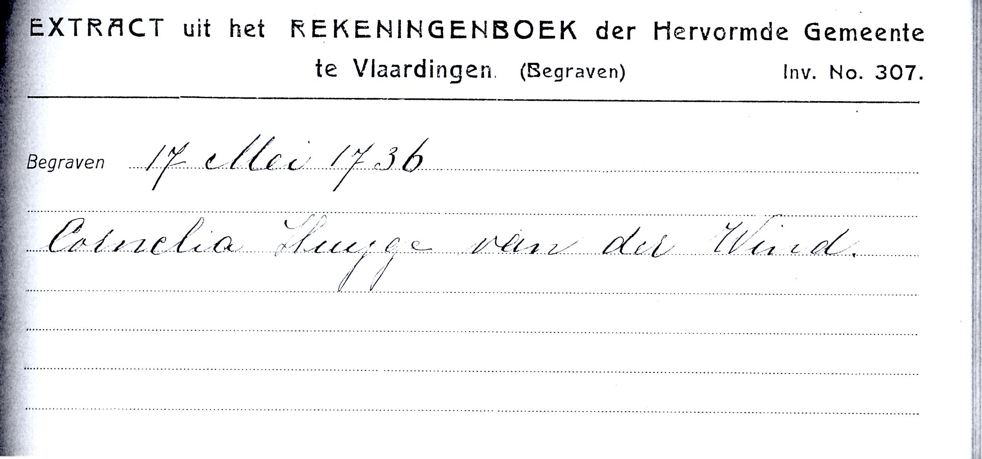 1736-05-17 Extract Rekenboek Begraven Cornelia Huijgensd van der Wint