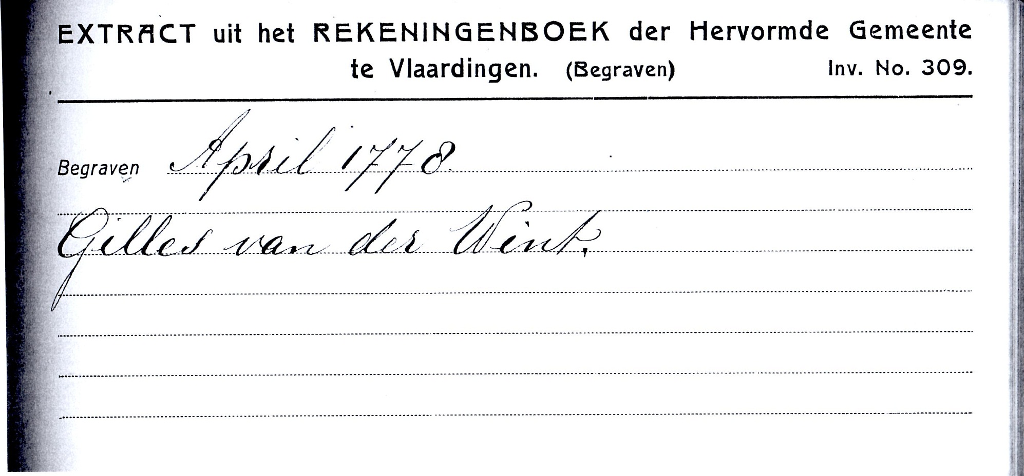 1778-04 Extract uit Rekenboek Begraven Jilles Arentsz (Gilles) van der Wint