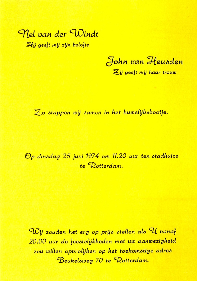 1974-06-25 Huwelijk Neeltje (Nel) van der Windt en Johannes (John) van Heusden