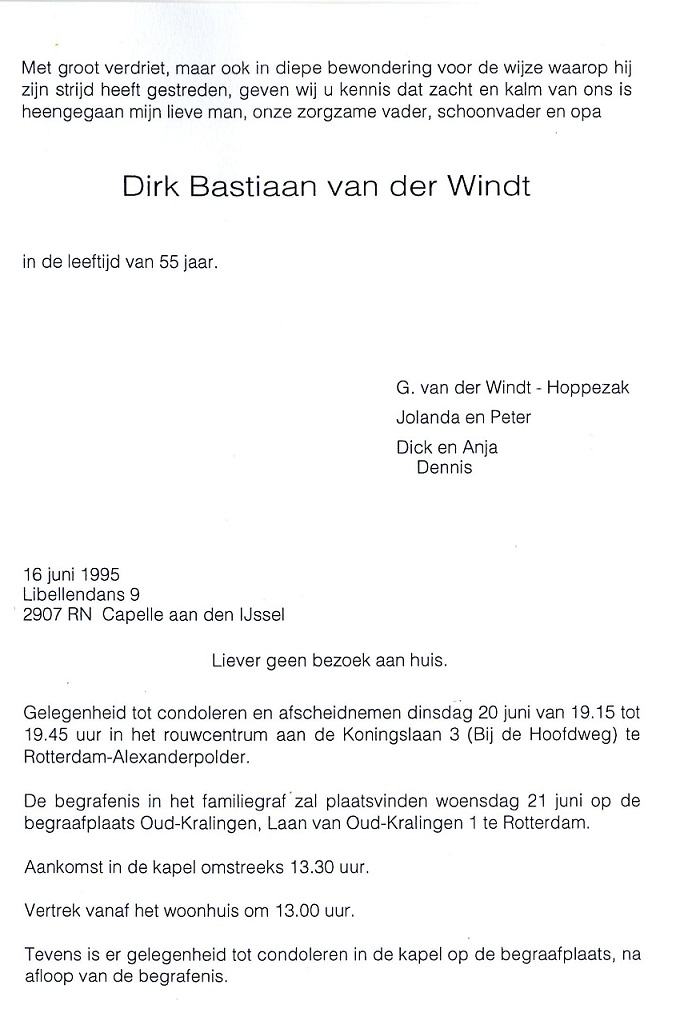 1995-06-16 Rouwkaartje van Dirk Bastiaan van der Windt