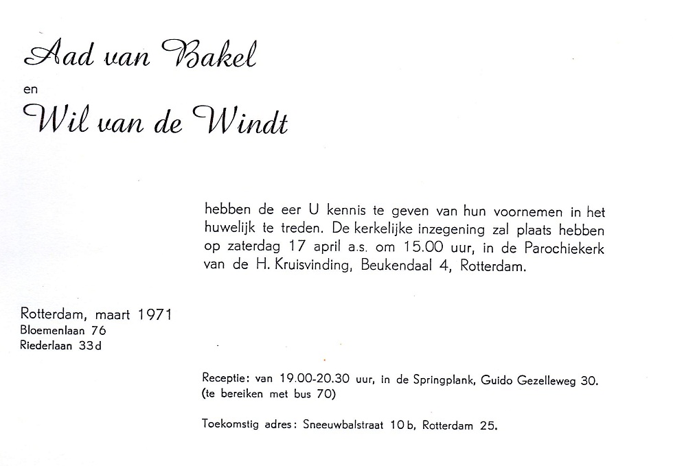 1971-04-17 Huwelijk Wilhelmina (Wil) van der Windt en Aad van Bakel