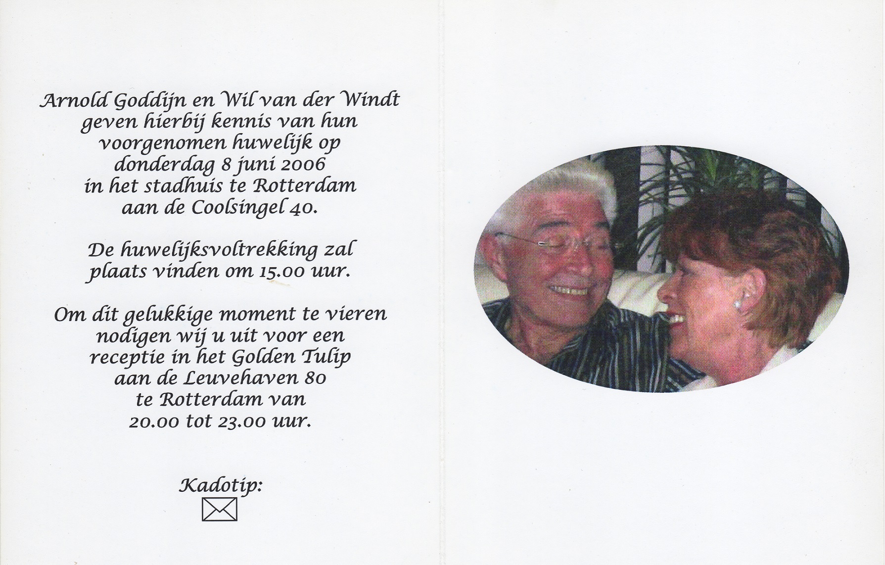 2006-06-08 Wilhelmina van der Windt (Trouwkaart Wil en Arnold)