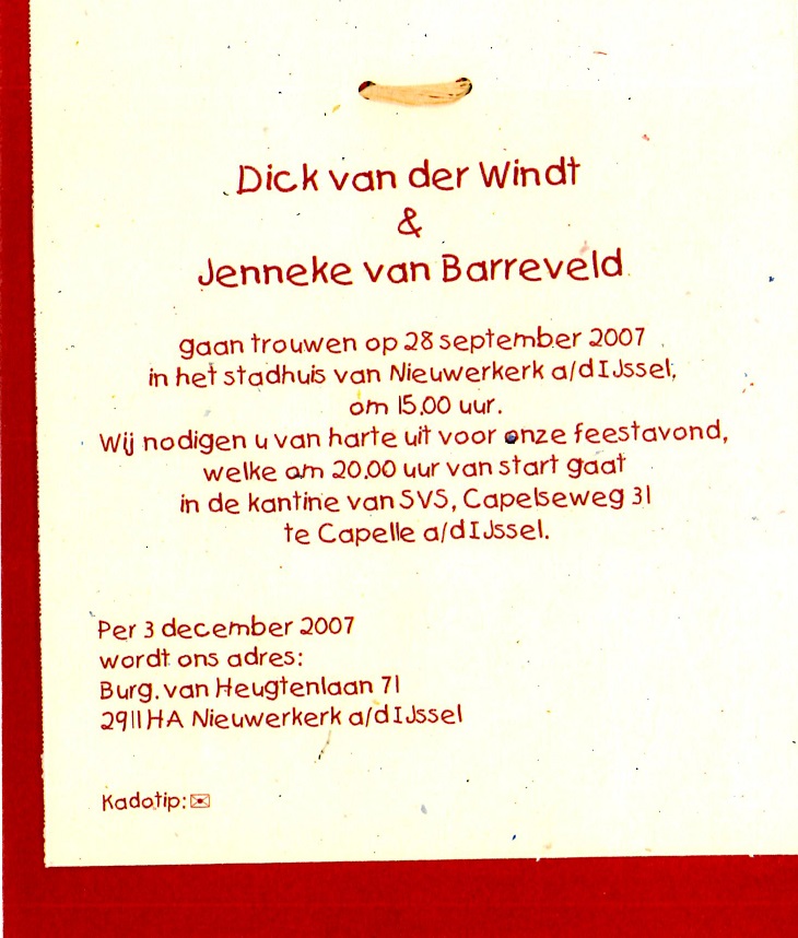2007-09-28 Huwelijk Dick Bastiaan van der Windt en Jenneke van Barreveld